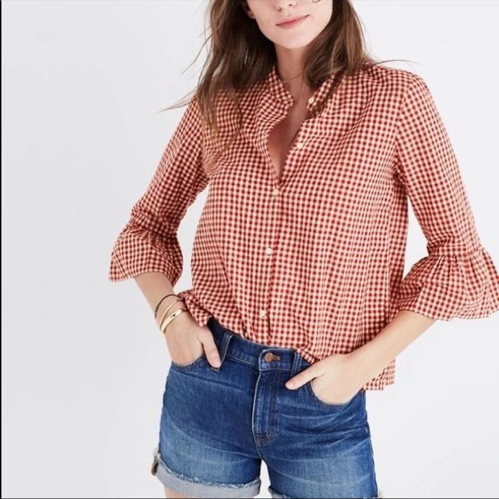 Madewell Red & White Checkered Button Down Top